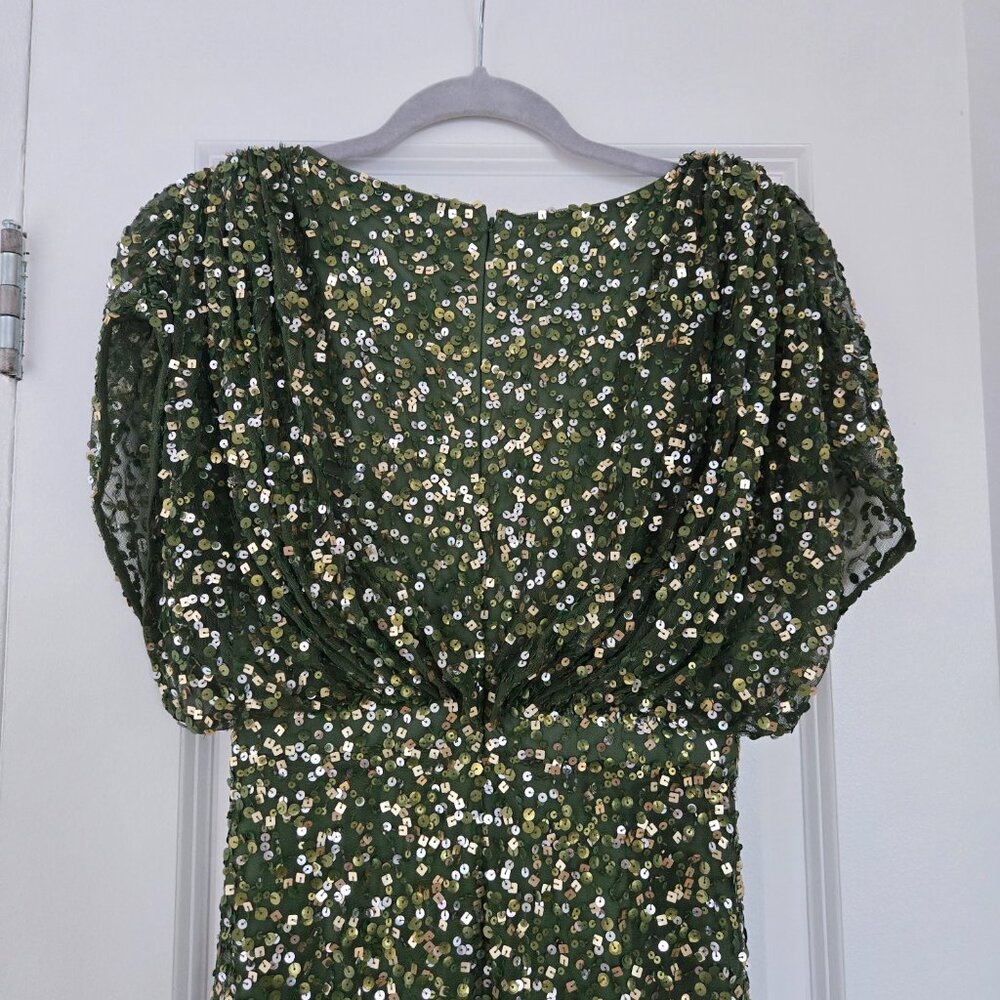 MAC DUGGAL Green Sequin Draped Dress, US size 2 - Picture 10 of 13